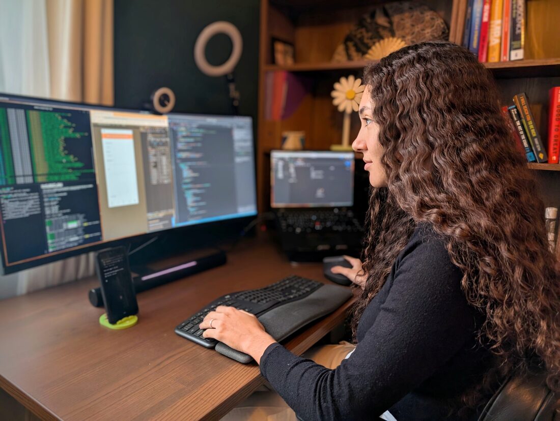 Fiona Roch working at her desk